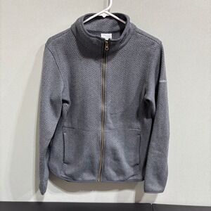 Columbia Full Zip Herringbone Fleece Jacket Gray Women's Medium